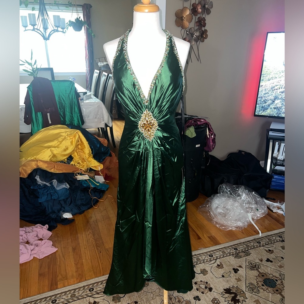 Hunter green backless dress